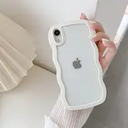 QLTYPRI Compatible with iPhone XR Case, Cute Curly Wave Frame Clear Case for Girls Women, Transparent Soft Silicone TPU Bumper Shockproof Protective Phone Cover for iPhone XR - White