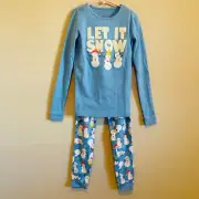 NEW LANDS’ END Kids Pajamas Size 12 100% Cotton Shirt Pants Set Snowmen