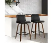 Artiss Set of 2 Wooden PU Leather Bar Stool Chair Seat Wood Legs Seating Chrome