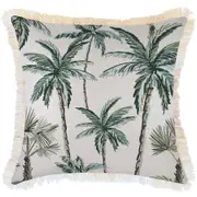 Cushion Cover-Coastal Fringe-Palm Tree Paradise Natural-60cm x 60cm