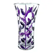 Murano Glass Vase Purple Flower Hand Made Millefiori Leaf 21cm High