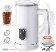 Milk Frother and Warmer, 4-in-1 Electric Milk Frother 10.1oz/300ml, 400W Automatic Coffee Frother with Touch Screen,Warm/Cold Foam Maker for Latte, Chocolate Milk, White