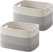 DAWNTREES Storage Basket, 56x43x30cm Rectangle Woven Baskets for Storage, Toy Basket With Handle, Nursery Blanket Basket Living Room (Grey, 2 Pack)