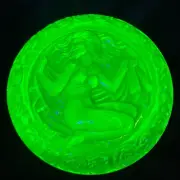 Uranium Glass Box Yellow Vaseline Depression Glass Trinket Box Nude Woman