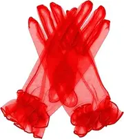 QRBTSCL Women's Ruffled Tulle Mesh Gloves Wedding Party Gloves Short Prom Evening Gloves