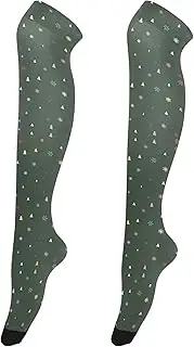 [Caihoyu] Women'S Over-Knee Socks Stretchable Extra Long Tigh High Socks Thigh High Winter Socks for Stage Performances Green Christmas Pattern, Green Christmas Pattern