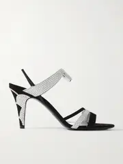 [Valentino Garavani] Valentino Garavani - L'une Et L'autre 85 Crystal-embellished Suede And Leather Slingback Sandals - Silver - IT38 IT 38 Silver