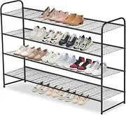 [AOODA] 4 Tier Long Metal Shoe Rack for Closet Wide Stackable Shoe Storage Organizer for Entryway, Bedroom, Floor, Holds 30 Pairs Men Sneakers Large Boot Shelf with Wire Grid, Black