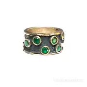Handmade 925 Sterling Silver Black Brilliant Cut Round Emerald Stone Ring Unisex