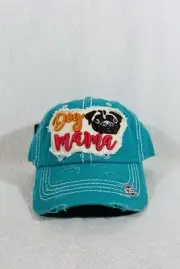 DOG MOM Embroidered Factory Distressed Blue Hat Baseball Cap.