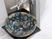 15" Round Agate Stone Bathroom Sink Luxury Gemstone Bath & Kitchen Sink Decors