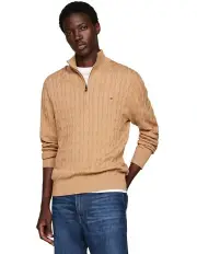 [Tommy Hilfiger] Cable Knit Half-Zip Jumper in Khaki