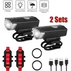 2x Mountain Bike Lights USB Rechargeable Bicycle LED Torch Front Rear Lamp Set