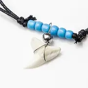 [Oceanicshark] Real Shark Tooth Necklace Turquoise Color Glass Beaded Necklace Black Cord Party Favor Children’s Gift Souvenir