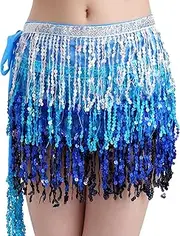 [Shengxi] Women's Sequin Tassel Skirt Glitter Belly Dance Hip Scarf Skirt Carnival Fringe Rave Costume Dance Mini Wrap Skirts