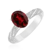 Natural Garnet & Diamond 925 Sterling Silver | Split Shank Band Ring #1014