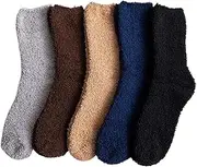 CLENEA 5 Pairs Men's Thickened Mid Tube Plush Socks Winter Warmth Fluffy Solid Color Soft Comfortable Men's Sleeping Floor Socks