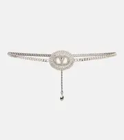[Valentino] Valentino VLogo crystal-embellished chain belt Inch 33.5 silver