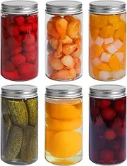 Mason Jars with Airtight Metal Regular Lids(16oz/500ml), Sealed Clear Glass Canning Jars with Wide Mouth for Spices, Honey, Pickle, Ideal for Wedding Favors, Baby Shower Favors, Set of 6