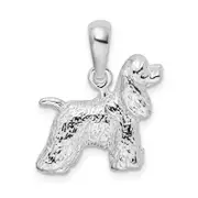 Sterling Silver De-Ani Rhodium-Plated Textured 3D Cocker Spaniel Pendant