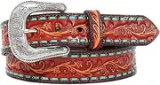 [ARIAT] Ladies 1 1/2" Tooled Floral Buck Lace Belt