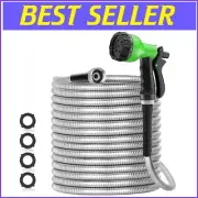 100ft Heavy Duty Stainless Steel Garden Hose - Flexible & Kink-Free Design