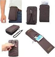 [DFV mobile] Multi-Functional Universal Vertical Stripes Pouch Bag Case Zipper Closing Carabiner Compatible with Nokia 3310 (2017) Dual - Brown XXM (18 x 10 cm)