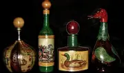 4 Vintage Prototype Original Overlaid Leather Decanters Italy One of A Kind