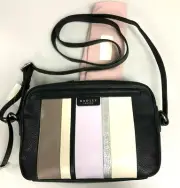 Radley London Penhurst STRIPE Zip-Top Leather Crossbody BLACK Lavender Taupe NEW