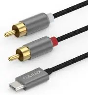 Cubilux USB C to 2 Male RCA Audio Cable for iPhone 16/15, 3 Feet, C, Grey