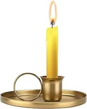 Lazimin Retro Candle Holder, Cute Old Fashioned Design Handle Candle Holder Ornament Home Decoration with Circular Leak-proof Measure(gold)