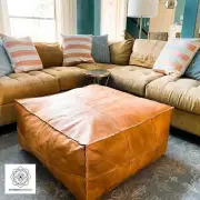 Leather Moroccan Pouffe Footstool Aamazing Genuine Boho 30''Ottoman Unstuffed
