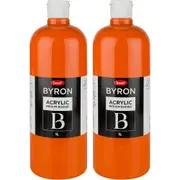 2x Jasart Byron 1L Acrylic Paint Medium-Bodied Art/Craft Painting Orange
