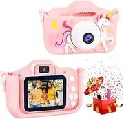 WOTOW Kids Digital Camera, 1080P FHD 2.0 Inch Display Kids Dual Digital Video Cute Camera Toys for 4-13 Year Old Girl Boy Gift Anti-Fall Camcorder Kids Selfie Cartoon Camera – 32GB SD Card Included