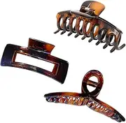 3 Pcs Hair Clips Women Brown Hair Claw Clips Set Tortoise Shell Grip Dark Brown Hair Clips for Women Girls Thick Thin Curly Straight Long Hair