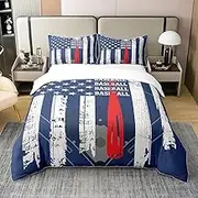 Feelyou Baseball Comforter Cover Set Baseball Sports Bedding Set for Kids Boys American Flag Duvet Cover 100% Cotton Set Baseball Print Quilt Cover with 2 Pillowcase 3Pcs Bedding Full,No Comforter