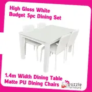 High Gloss White 5 Piece Dining Set- 1.4m Table and White Chair- Brand New