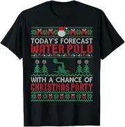 [X.Style] Today's Forecast Water Polo with A Chance of Christmas Party ds1467 T-Shirt Black