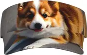 [Ghjkfbf] Funny Corgi Butt Brown Print Sunscreen Visor Hats for Women Men Adjustable Empty Top Beach Cap Hat Adults Outdoor Sports, Black, One Size
