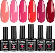Senvenski Gel Nail Polish Light Pink Peach Red Cherry Rose Pearl Glitter Starrily Sparkle Shimmer Crystal Soak Off UV LED Manicure Art Varnish Set Kit (CS6-013)