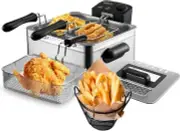 Electric Deep Fryer with Lid, 5 Litre Deep Fryer with 3 Basket, Knob Temperature