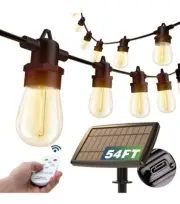 54FT(48+6) Solar String Lights Outdoor Waterproof with USB Port & Remote Control