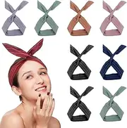 AUEAR, 9 Pack Twist Bow Headband Hair Tie Wire Headbands Rabbit Ear Head Wraps Stripe Hairband for Women Girls Accessories (Style C)
