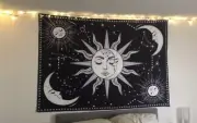 Wall Tapestry Art Black White Moon Astrology Dorm Living Room Bedroom Decor Home