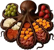 Octopus Charcuterie Platter, Unique Octopus Design Wood Serving Tray, Ocean Themed Cheese Bread Board, Seafood Lovers, Perfect with Your Favorite Meats, Cheeses, Fruits and More (A)