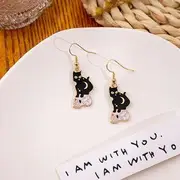 Halloween Cat Drop Earring (Various Designs) 1 Pair - E5864-4 - Black & White - One Size