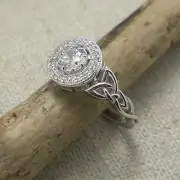 STERLING SILVER Trinity Knot Halo Style Ring with CZs Made in Ireland by Solvar
