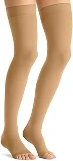 JOBST Opaque Compression Stockings, 15-20 mmHg, Thigh High, Silicone Dot Band, Open Toe, Honey, X-Large