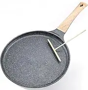 Billord Nonstick Crepe Pan - 24cm Granite Coating Dosa Tawa, Pancake Pan with Coating, PFOA-Free Flat Skillet with Stay-Cool Handle and Bamboo Spreader for Gas/Electric/Induction Stovetop