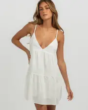 [Rhythm] Rhythm Women's Classic Tiered Mini Dress in White Size 8 8 White
